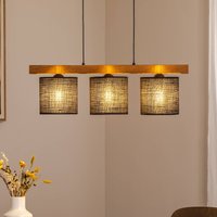 Duolla Forest hanging light, light wood/black, black jute, 3-bulb
