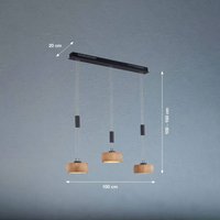 FISCHER & HONSEL LED hanging light Shine-Wood, oak/black Length 100 cm 3-light.