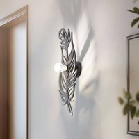 Opviq Vägglampa W-030, svart, fjäderdesign, MDF-trä, laserskuren