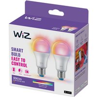 WiZ A60 LED bulb, matt, WiFi, E27, 8.5W, RGBW, set of 2