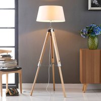 Lindby lampadaire Katie, 162 cm, blanc, textile, bois, tripode