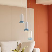 Lindby pendellampa Kerimi, kräm/blå, 3-ljus, rund
