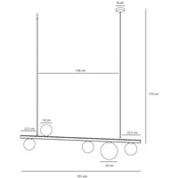 ALDEX Hänglampa Garda 5, balk, metall, glas, svart, 5 lampor