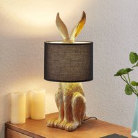 Lindby bordslampa Lorentina, höjd 57 cm, hare, guld, textil