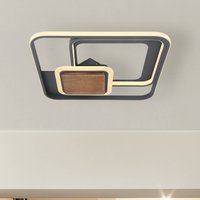 Globo Nirra LED ceiling light, wood plate 3-bulb angular
