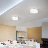 Fabas Luce Plafonnier LED Lunar, blanc, verre, Ø 42 cm, CCT, à intensité variable