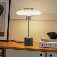 Lampe de table Lindby Branford, rétro, blanc/vert verre opale/marbre