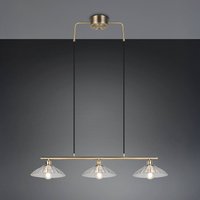 Reality Leuchten Eluna hanging light, clear/antique brass, 100 cm glass/metal, 3-bulb