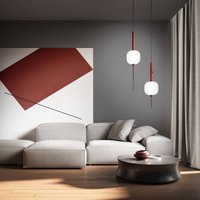 kdln LED-pendellampa Motus, röd/vit, Ø 24 cm, glas