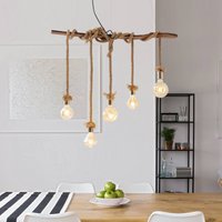 Näve Rope hanging light, five-bulb, wood and jute