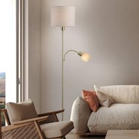 Näve Golvlampa Filomena, beige/mässing, textil, läsarm, E27, E14