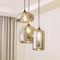 Lindby Marla pendant light, round, glass, smoky grey, 50 cm
