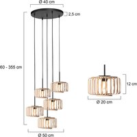 Steinhauer Breeza Beache pendant light, 5-bulb, round, black, bamboo