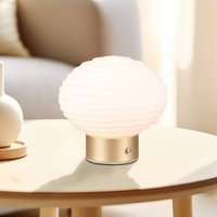 Reality Leuchten Lampe de table LED rechargeable Earl, laiton/opale, hauteur 14,5 cm, verre