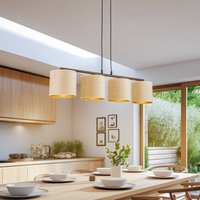 EMIBIG LIGHTING Hänglampa Jari tygskärm 4 lampor lång, vit-guld