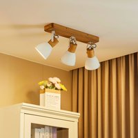 Spot pour plafond Lindby Merela, blanc, 45 cm, à 3 lampes, bois, E14