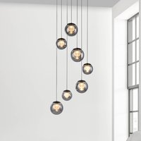 PURE LED-hänglampa Popup, grå/rökgrå, Ø 40 cm, 7 lampor