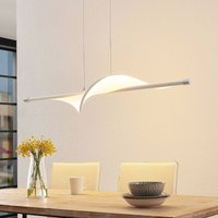 Lucande LED-pendellampa Edano, 122 cm, vit, textil, dimbar