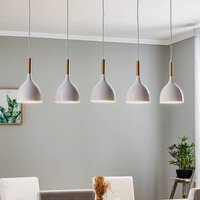 Luminex Noak pendant light, 5-bulb, long, white/natural wood