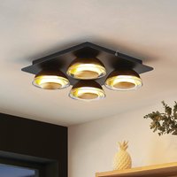 Lindby plafonnier Erin, 4 lampes à 30 cm, noir/or, verre