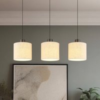 Globo Thea LED hanging light, length 74 cm, 3-bulb, cream/matt black