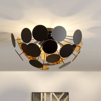 Lindby taklampa Kinan, Ø 54 cm, svart, guld, E14