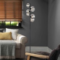 Globo Lampe sur pied Riha, hauteur 155 cm, noir/fumé, 6 lampes