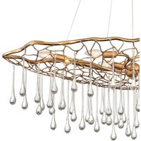 Quintiesse Laguna pendellampa, guldfärgad med glasdroppar, 8 lampor