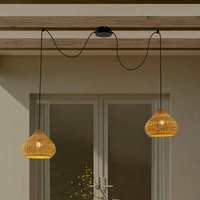Lucande outdoor hanging light Taniola, 2-bulb, beige, rattan, IP44
