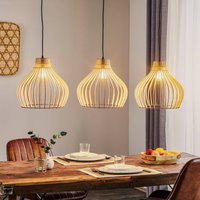 TEMAR LIGHTING Suspension Barrel avec abat-jour en bois, à 3 lampes, longue