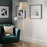 Lindby floor lamp Nantwin, 175 cm, grey, nickel, textile