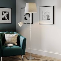 Lindby golvlampa Nantwin, 175 cm, grå, nickel, textil