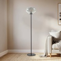 Lindby golvlampa Lelia, rökgrå, glas, metall, 150 cm