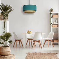 Duolla Boho hanging light, rattan, fabric, beige/teal