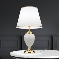 ORION Ovum bordslampa, vit/guldfärgad, höjd 48 cm, keramik/chintz