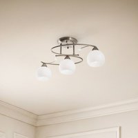 Lindby taklampa Svean, 3 lampor, nickel/vit, glas, längd 60 cm