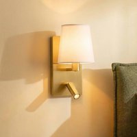 Lindby vägglampa Aiden, vit, mässing, LED-läslampa