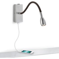 Knapstein Milos nickel LED wall light with USB charging port