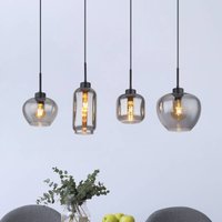 Globo Matt hanging light, smoke/black, glass, 4-bulb, 100 cm, E27