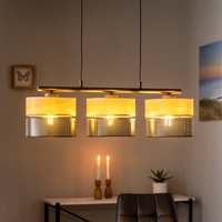 TK Lighting Nicol hanging light, black/wood-effect, 70x20 cm 3-bulb, 3 x E27