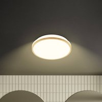 Briloner LED-taklampa Acorus, Ø 28 cm, vit/träfärgad, IP44