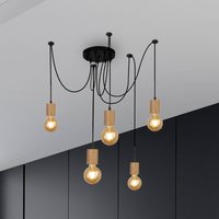 Searchlight Spinny hänglampa, spindel, Ø 28 cm, 5 lampor, gummiträ, E27