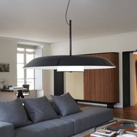 Oluce LED hanging light Iride, Ø 85 cm, black, metal, glass