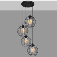 HELam Suspension Cumera en noir, à 4 lampes, ronde