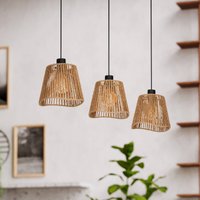 EGLO Lavister pendant light, black/natural, 3-bulb, paper