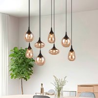Trio Lighting Lumina taklampa, 8-ljus, svart/amber, glas