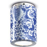 Ferroluce Plafonnier PI, motif floral, Ø 8,5 cm bleu/blanc