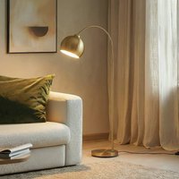 Lindby arc floor lamp Moisia, brass-coloured, metal, 148 cm
