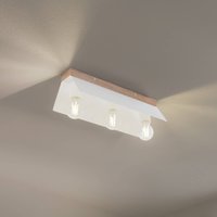 Lamkur Esme ceiling lamp, white, length 40 cm, metal/wood, 3-bulb