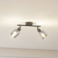 Lindby Netty ceiling light, 2-bulb, grey, glass